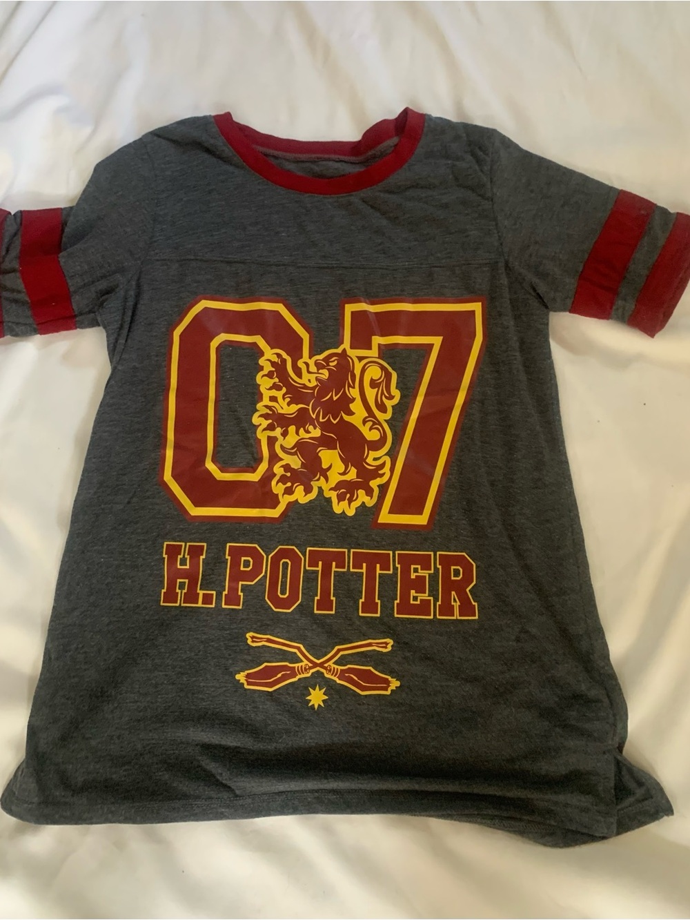 Harry Potter Grey Short Sleeve Graphic Tee with Red and Gold Accents